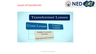 Losses of transformer
Lecture Notes by Dr.R.M.Larik 8
 