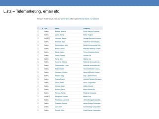 Lists – Telemarketing, email etc
 