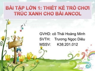 GVHD: cô Thái Hoàng Minh
SVTH: Trương Ngọc Diêu
MSSV: K38.201.012
 