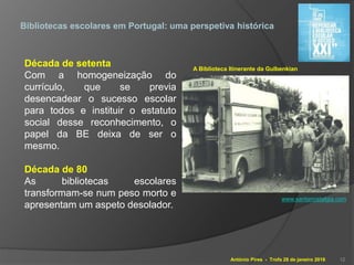António Pires - Trofa 28 de janeiro 2016
Bibliotecas escolares em Portugal: uma perspetiva histórica
Década de setenta
Com...