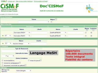 Répertoire
Langage MeSH   100.000 documents
               Texte intégral
               Fiabilité du contenu
 