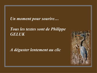 Un moment pour sourire… Tous les textes sont de Philippe GELUK A déguster lentement au clic 