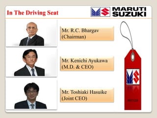 In The Driving Seat
Mr. R.C. Bhargav
(Chairman)

Mr. Kenichi Ayukawa
(M.D. & CEO)

Mr. Toshiaki Hasuike
(Joint CEO)

 