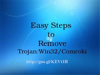 Easy Steps 
to 
Remove 
Trojan:Win32/Comroki
 
http://goo.gl/KEVt1B
 