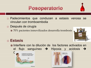 Padecimientos que conducen a estasis venosa se vinculan con tromboembolia