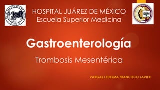 Trombosis Mesentérica
VARGAS LEDESMA FRANCISCO JAVIER
Gastroenterología
HOSPITAL JUÁREZ DE MÉXICO
Escuela Superior Medicina
 