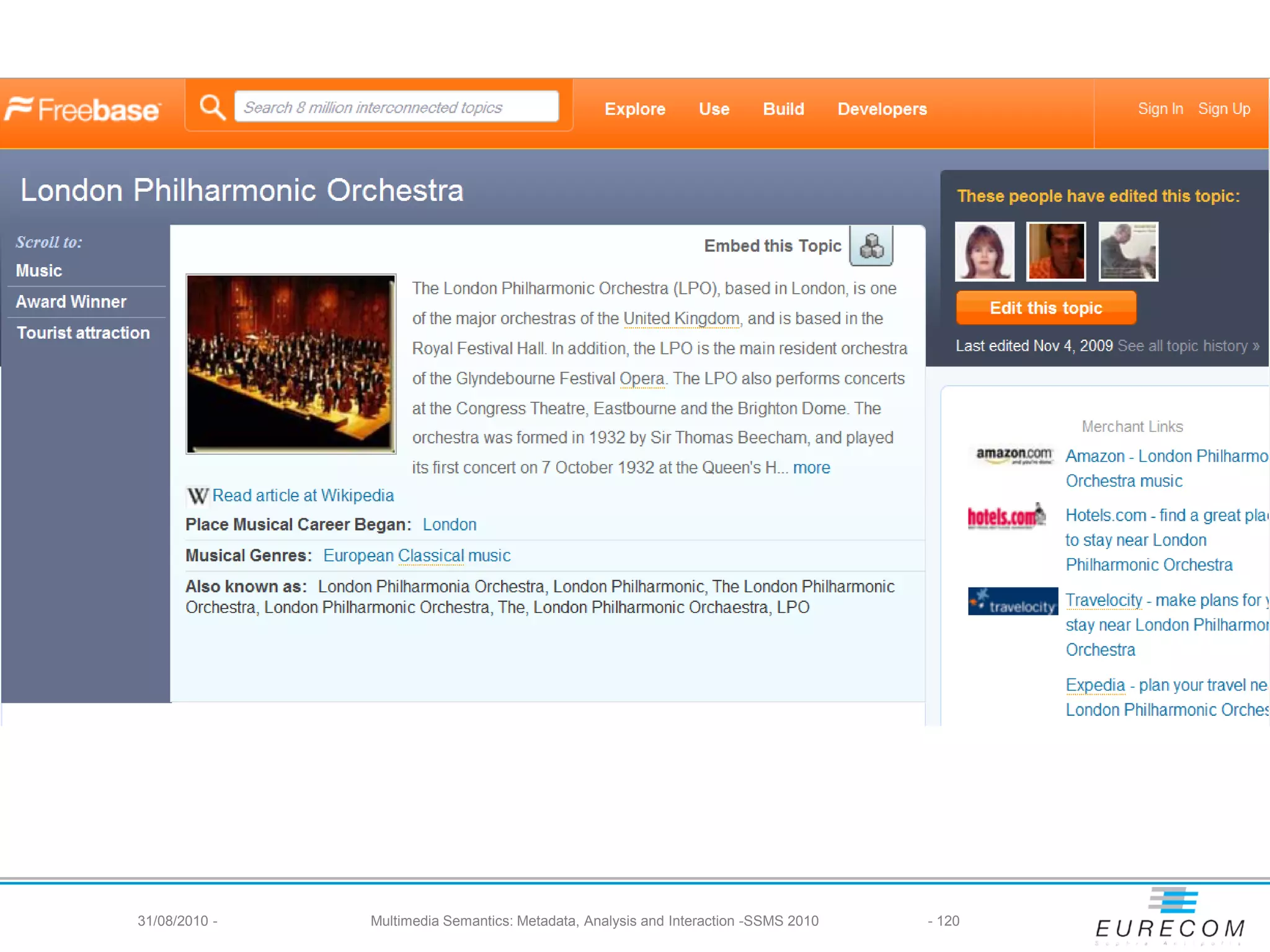 31/08/2010 -   Multimedia Semantics: Metadata, Analysis and Interaction -SSMS 2010   - 120
 