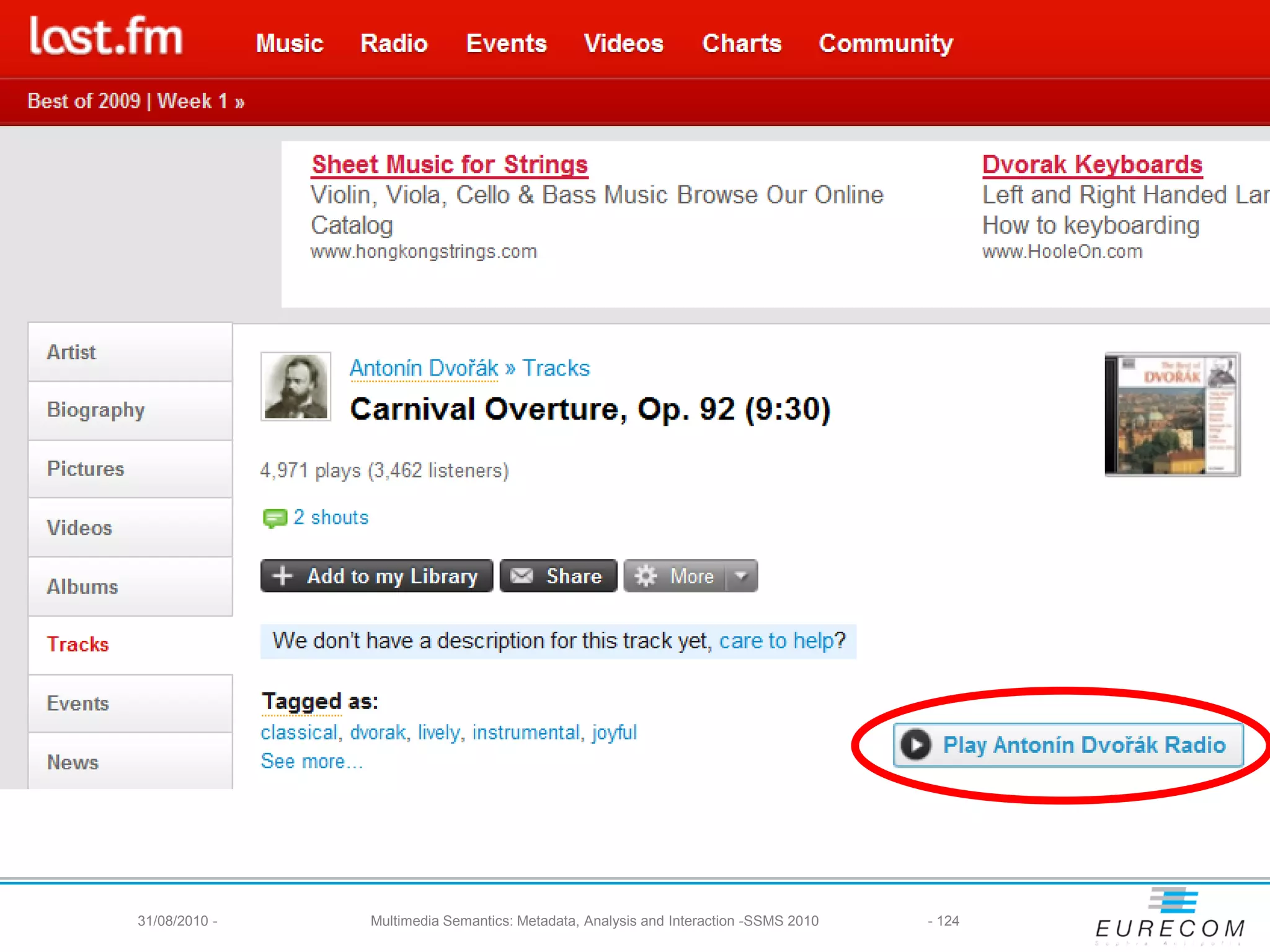 31/08/2010 -   Multimedia Semantics: Metadata, Analysis and Interaction -SSMS 2010   - 124
 