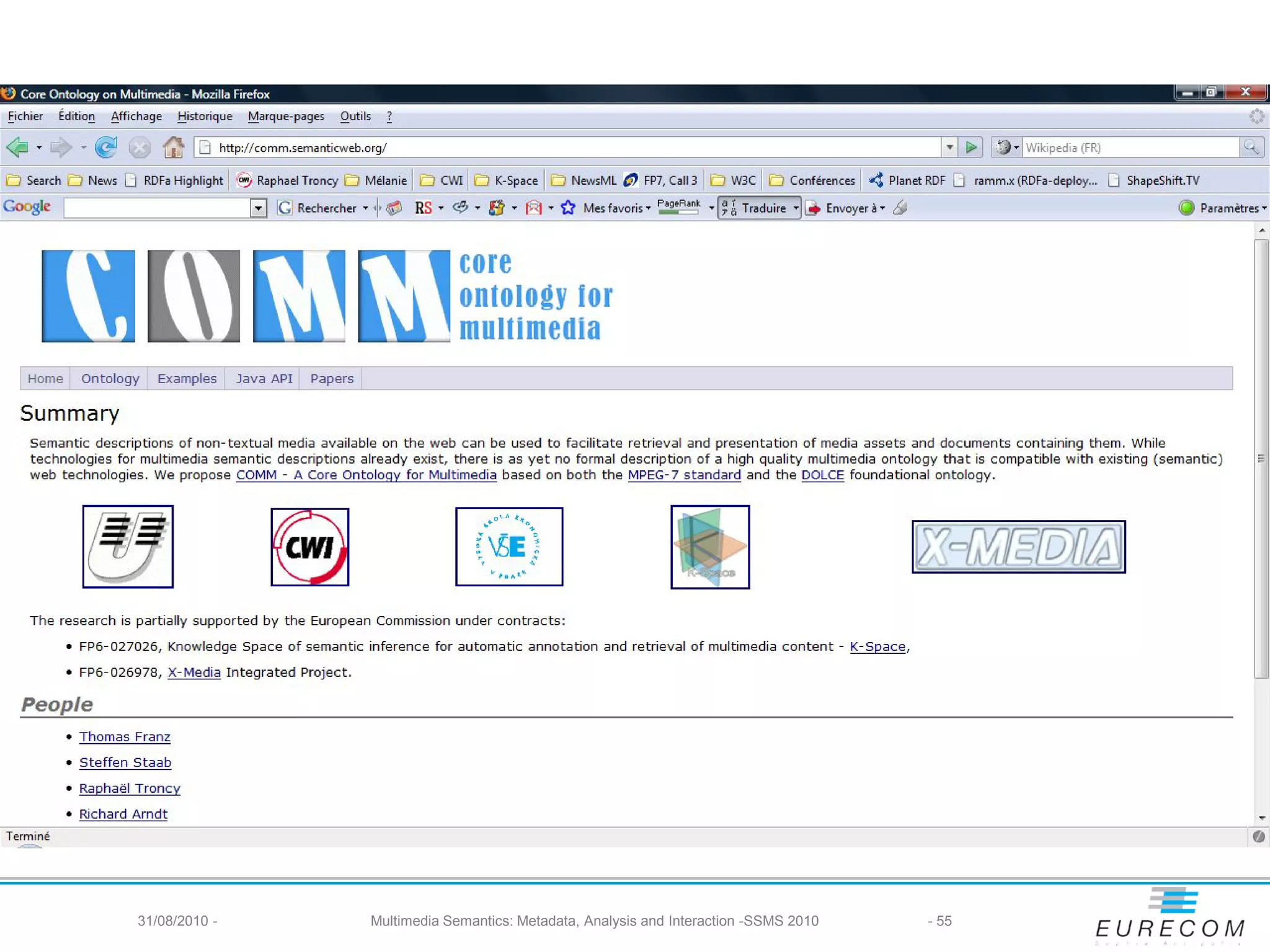 31/08/2010 -   Multimedia Semantics: Metadata, Analysis and Interaction -SSMS 2010   - 55
 