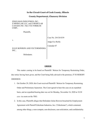 In the Circuit Court of Cook County, Illinois
County Department, Chancery Division
ORDER
This matter coming to be heard on...
