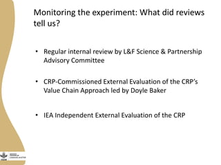 The Livestock and Fish CGIAR Research Program: An experiment to improve agricultural research for development