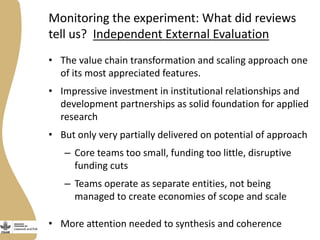 The Livestock and Fish CGIAR Research Program: An experiment to improve agricultural research for development