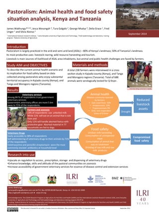 Pastoralism: 
Animal 
health 
and 
food 
safety 
situa7on 
analysis, 
Kenya 
and 
Tanzania 
James 
Wakhungu*1,2,3, 
Jesca ...