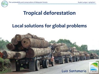 The sustainability and conservation of Malaysian forests            Kuala Lumpur 14/09/2011




                     Tropical deforestation

     Local solutions for global problems




                                                           Luis Santamaria
 