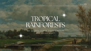 JULY, 2023
BY: AADHYA GUPTA, KAAVYA BHATT
AND ARYAN BHATT
TROPICAL
RAINFORESTS
01
 