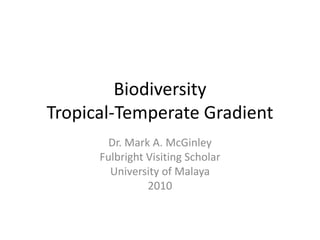 BiodiversityTropical-Temperate Gradient Dr. Mark A. McGinley Fulbright Visiting Scholar University of Malaya 2010 