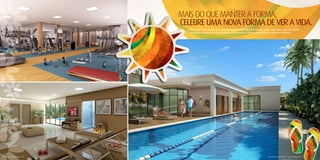 MAIS DO QUE MANTER A fORMA,
                                                  CELEBRE UMA NOVA FORMA DE VER A VIDA.
                                                    A Vila Saúde é um espaço que reúne ambientes especialmente voltados para o seu bem-estar. Você pode
                                                      treinar na piscina com raias, desligar-se do mundo no SPA ou movimentar o corpo na academia.




Perspectiva ilustrada da Vila Saúde - Academia.




Perspectiva ilustrada da Vila Saúde - SPA.                                                                                 Perspectiva ilustrada da Vila Saúde - Piscina com raias de 25 m.
 