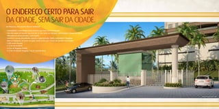 O ENDEREÇO CERTO PARA SAIR
DA cIDADE, SEM SAIR DA cIDADE.
Em Patamares você encontra diversas facilidades:

• Tranquilidade e infraestrutura dentro do bairro que mais cresce em Salvador
• Uma das regiões de Salvador com mais km² de área verde por habitante, contemplando o Parque de Pituaçu
• Alternativa de acesso pela Orla e pela Paralela
• Comércio e serviços diversificados, próximo a supermercados, hotéis, restaurantes e shoppings
• Diversas instituições de ensino na região, desde escolas para crianças até grandes universidades
• A 800 metros da praia
• A 13 km do Aeroporto
• A 6 km do Shopping Paralela
• A 12 km do Salvador Shopping e da Av. Tancredo Neves




                                                                                                           Perspectiva ilustrada da Portaria Principal.




                                               Mapa ilustrativo de localização sem escala.
 