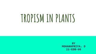 TROPISM IN PLANTS
BY
MOHANAPRIYA. D
21-EDB-06
 