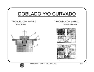 MANUFACTURA I - TROQUELADO 282
TROQUEL CON MATRIZ TROQUEL CON MATRIZ
DE ACERO DE URETANO
DOBLADO Y/O CURVADO
 