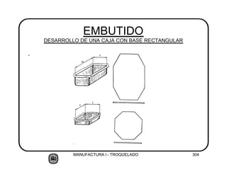MANUFACTURA I - TROQUELADO 304
.
EMBUTIDO
DESARROLLO DE UNA CAJA CON BASE RECTANGULAR
 