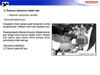 5. Putaran stasioner tidak rata
- Tekanan kompresi rendah
Cara perbaikannya:
 