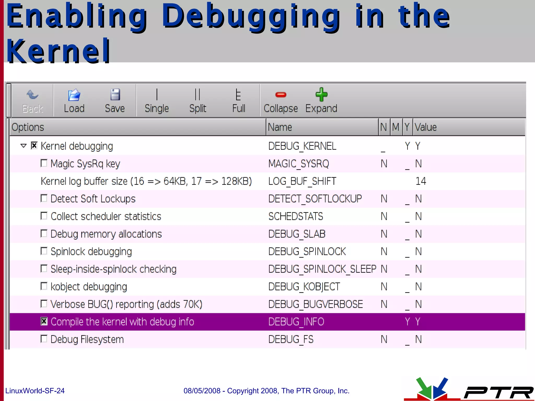 Enabling Debugging in the Kernel 