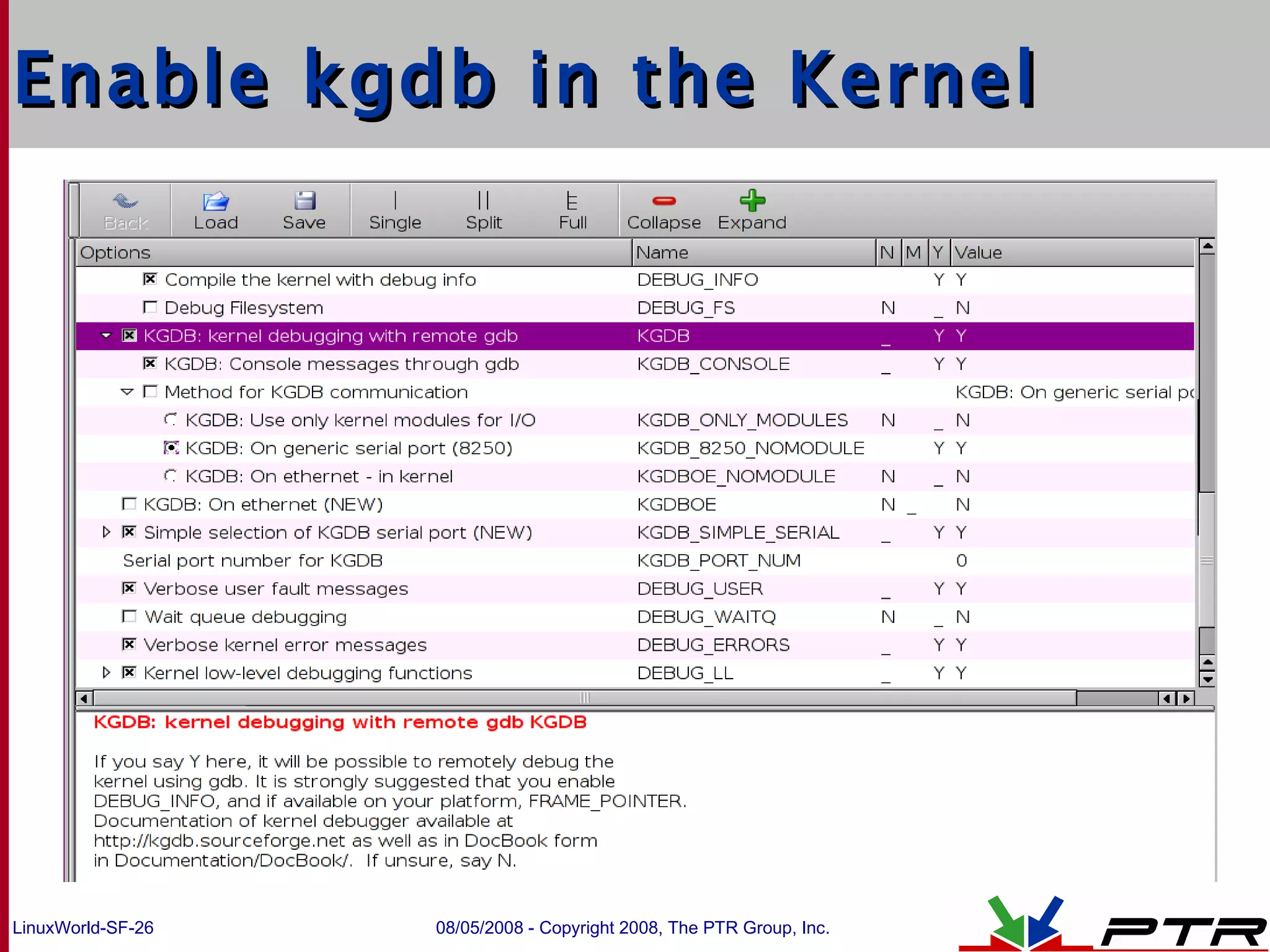 Enable kgdb in the Kernel 