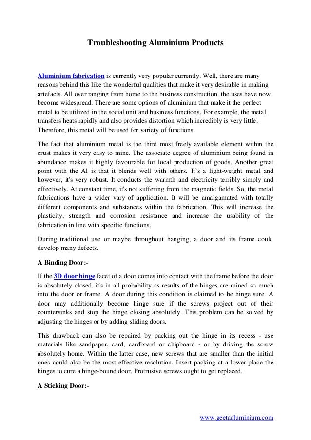 Troubleshooting Aluminium Products