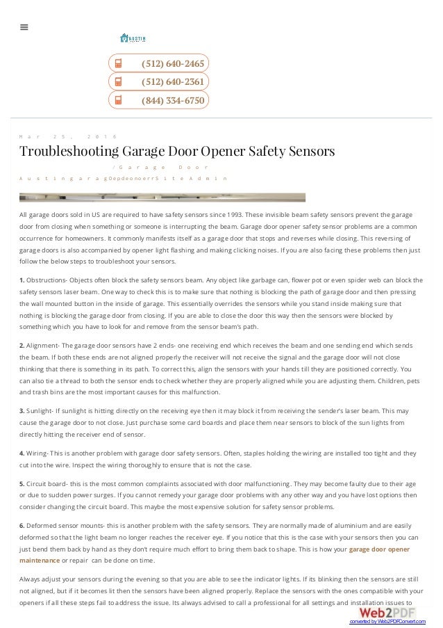 Troubleshooting Garage Door Opener Safety Sensors