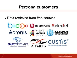 Percona customers
• Data retrieved from free sources
3 www.percona.com
 