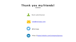 Thank you m y friends!
R a m Lakshmanan
ram@tier1ap p .com
@tier1app
https://www.linkedin.com/company/gceasy
 