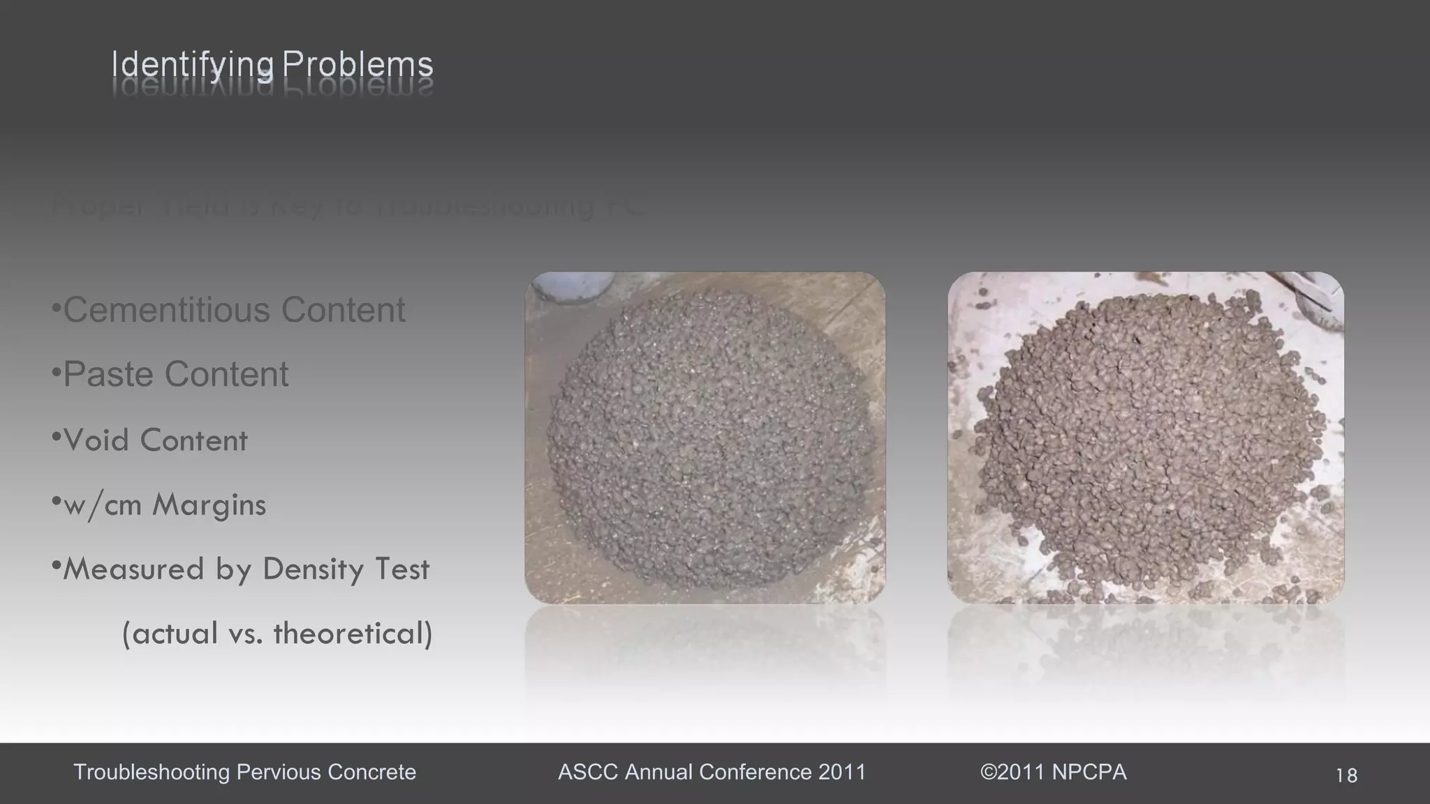Proper Yield is Key to Troubleshooting PC Cementitious Content Paste Content Void Content w/cm Margins Measured by Density Test  (actual vs. theoretical) 