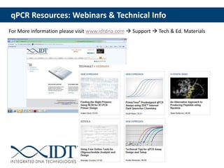 qPCR Resources: Webinars & Technical Info
For More information please visit www.idtdna.com  Support  Tech & Ed. Materials
 