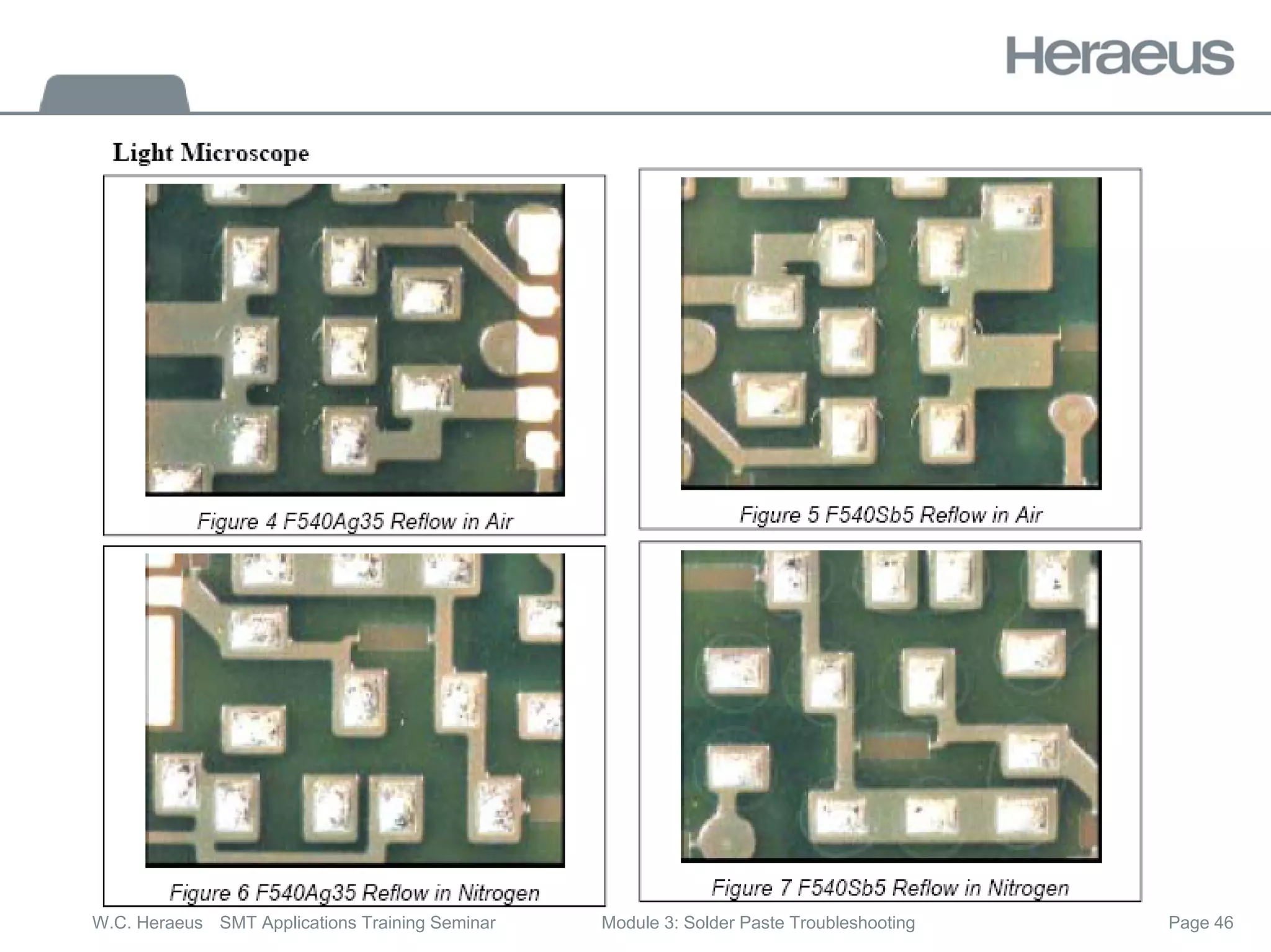 Page 46
W.C. Heraeus SMT Applications Training Seminar Module 3: Solder Paste Troubleshooting
 