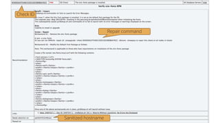Sanitized hostname
Repair command
Check ID
 