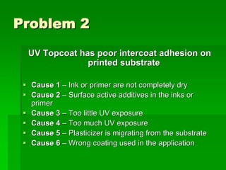 Uv Ink Formulation Problems Troubleshooting UV Curing Processes by Northwest Coatings Corp. | PDF