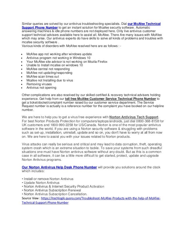 Troubleshoot Mcafee Problems By Mcafee Technical Support Phone Number