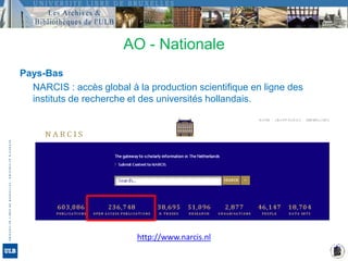 AO - NationalePays-Bas 	NARCIS : accès global à la production scientifique en ligne des instituts de recherche et des universités hollandais.http://www.narcis.nl