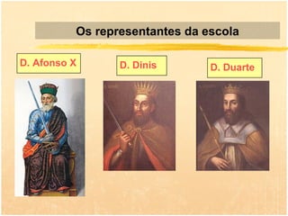Os representantes da escola

D. Afonso X      D. Dinis       D. Duarte
 