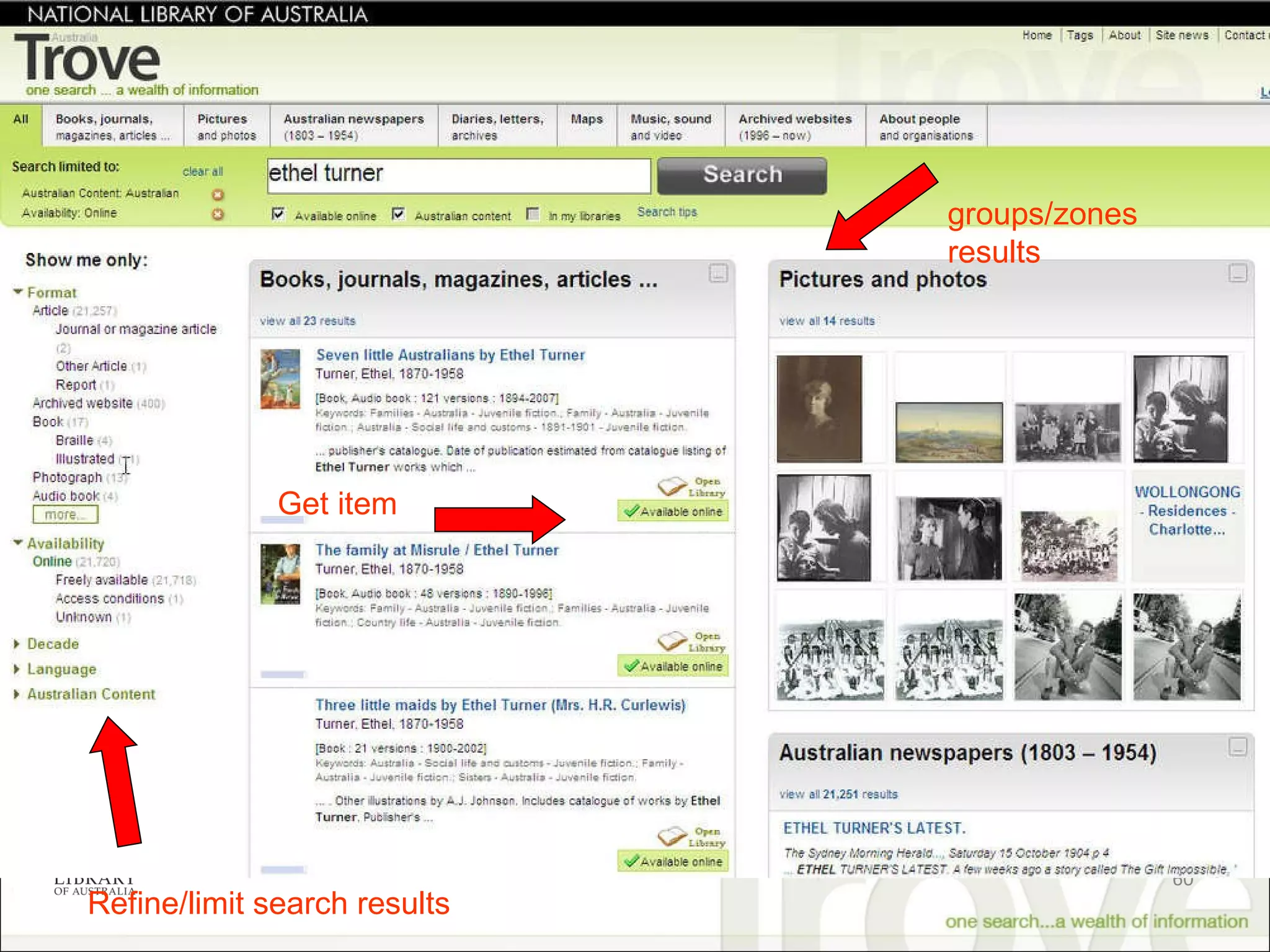 Refine/limit search results  groups/zones results Get item 