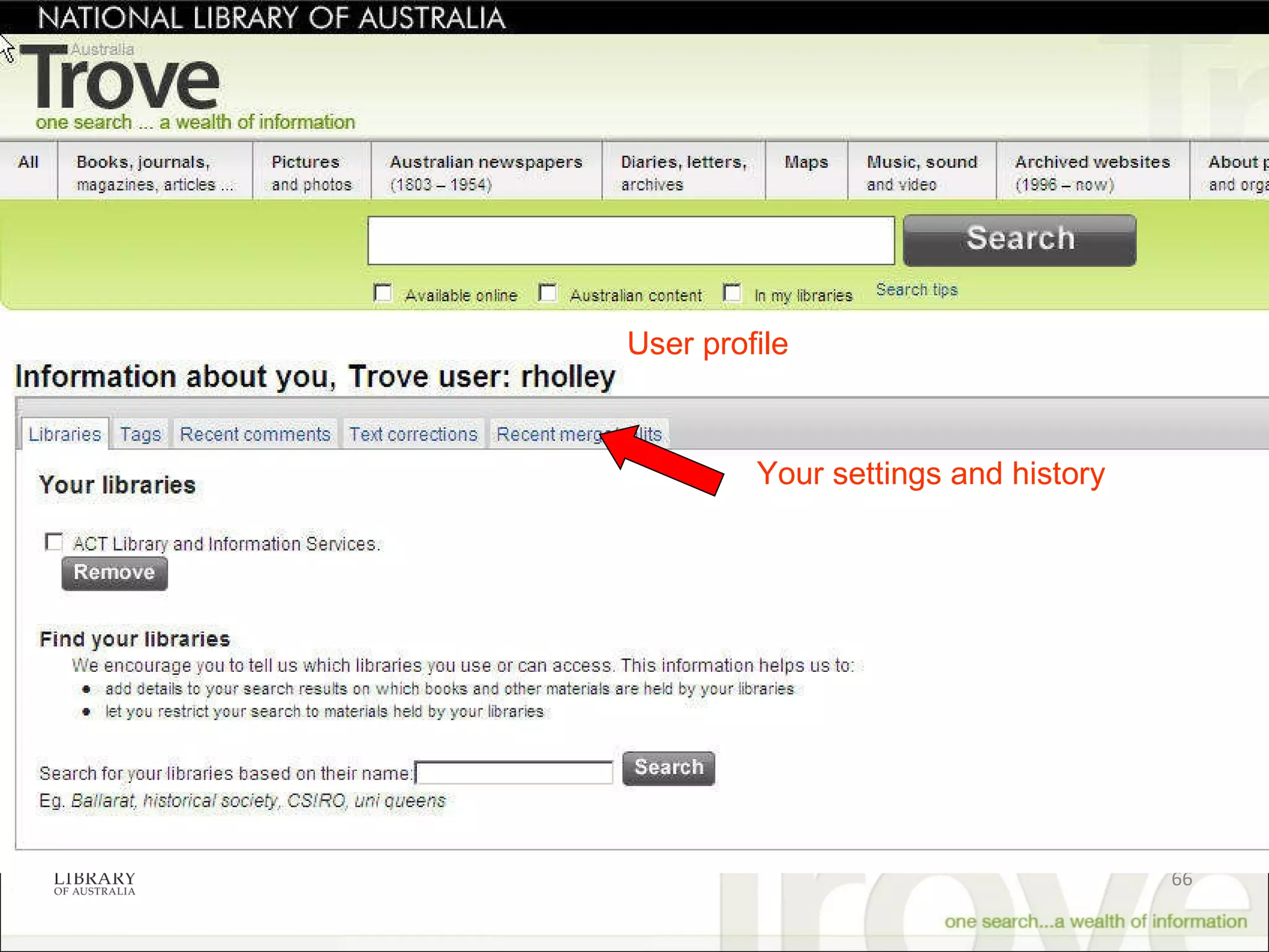 User profile Your settings and history 