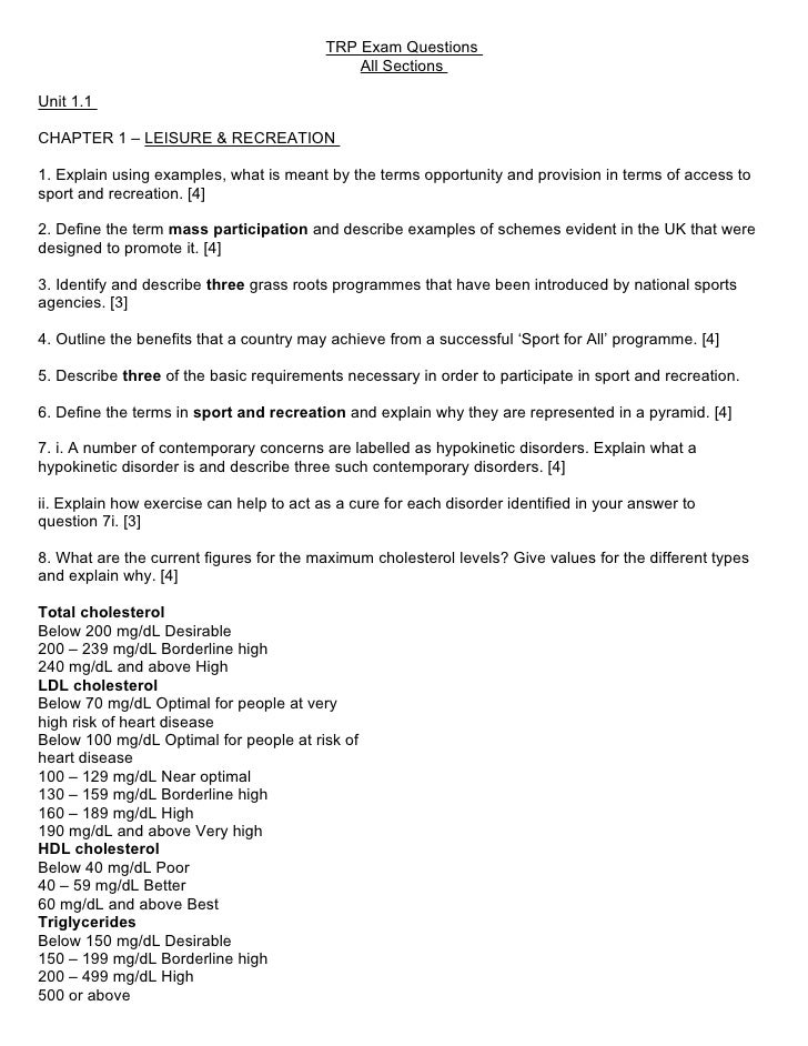 TRP Exam Questions 1a