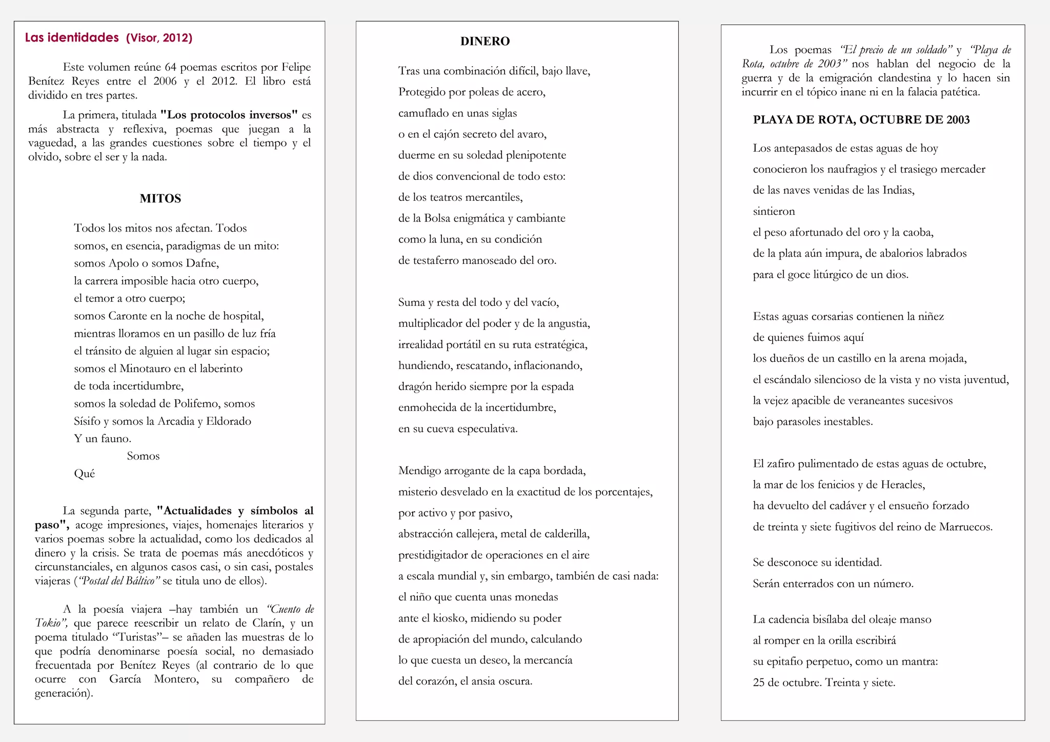Tríptico. las identidades. poesía. Felipe Benítez Reyes. | PDF | Poetry