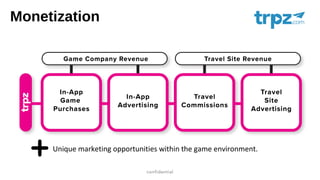 Unique marketing opportunities within the game environment.
Monetization
 