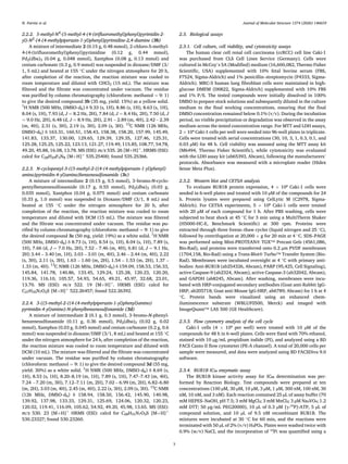 2.2.2. 5-methyl-N4
-(5-methyl-4-(4-(trifluoromethyl)phenyl)pyrimidin-2-
yl)-N2
-(4-(4-methylpiperazin-1-yl)phenyl)pyrimidine-2,4-diamine (3b)
A mixture of intermediate 2 (0.15 g, 0.48 mmol), 2‑chloro-5-methyl-
4-(4-(trifluoromethyl)phenyl)pyrimidine (0.12 g, 0.44 mmol),
Pd2(dba)3 (0.04 g, 0.048 mmol), Xantphos (0.08 g, 0.13 mmol) and
cesium carbonate (0.3 g, 0.9 mmol) was suspended in dioxane/DMF (3/
1, 5 mL) and heated at 155 ◦
C under the nitrogen atmosphere for 20 h,
after completion of the reaction, the reaction mixture was cooled to
room temperature and diluted with CHCl3 (15 mL). The mixture was
filtered and the filtrate was concentrated under vacuum. The residue
was purified by column chromatography (chloroform: methanol = 9: 1)
to give the desired compound 3b (35 mg, yield: 15%) as a yellow solid.
1
H NMR (500 MHz, DMSO‑d6) δ 9.33 (s, 1H), 8.86 (s, 1H), 8.63 (s, 1H),
8.04 (s, 1H), 7.93 (d, J = 8.2 Hz, 2H), 7.84 (d, J = 8.4 Hz, 2H), 7.50 (d, J
= 9.0 Hz, 2H), 6.48 (d, J = 8.9 Hz, 2H), 2.91 – 2.89 (m, 4H), 2.42 – 2.39
(m, 4H), 2.31 (s, 3H), 2.19 (s, 3H), 2.09 (s, 3H). 13
C NMR (126 MHz,
DMSO‑d6) δ 163.31, 160.51, 158.43, 158.38, 158.20, 157.99, 145.49,
141.83, 133.37, 130.00, 129.65, 129.39, 129.35, 127.46, 125.31,
125.28, 125.25, 125.22, 123.13, 121.27, 119.49, 115.85, 108.77, 54.78,
49.20, 45.88, 16.08, 13.78. MS (ESI): m/z 535. 26 [M+H]+
. HRMS (ESI):
calcd for C28H29F3N8 [M+H]+
535.25400; found 535.25366.
2.2.3. N-cyclopentyl-3-((5-methyl-2-((4-(4-methylpiperazin-1-yl)phenyl)
amino)pyrimidin-4-yl)amino)benzenesulfonamide (3c)
A mixture of intermediate 2 (0.15 g, 0.5 mmol), 3‑bromo-N-cyclo­
pentylbenzenesulfonamide (0.17 g, 0.55 mmol), Pd2(dba)3 (0.03 g,
0.035 mmol), Xantphos (0.04 g, 0.075 mmol) and cesium carbonate
(0.33 g, 1.0 mmol) was suspended in Dioxane/DMF (3/1, 8 mL) and
heated at 155 ◦
C under the nitrogen atmosphere for 20 h, after
completion of the reaction, the reaction mixture was cooled to room
temperature and diluted with DCM (15 mL). The mixture was filtered
and the filtrate was concentrated under vacuum. The residue was pu­
rified by column chromatography (chloroform: methanol = 9: 1) to give
the desired compound 3c (50 mg, yield: 19%) as a white solid. 1
H NMR
(500 MHz, DMSO‑d6) δ 8.73 (s, 1H), 8.54 (s, 1H), 8.04 (s, 1H), 7.89 (s,
1H), 7.66 (d, J = 7.0 Hz, 2H), 7.52 – 7.46 (m, 4H), 6.81 (d, J = 9.1 Hz,
2H) 3.44 – 3.40 (m, 1H), 3.03 – 3.01 (m, 4H), 2.46 – 2.44 (m, 4H), 2.22
(s, 3H), 2.11 (s, 3H), 1.63 – 1.60 (m, 2H), 1.54 – 1.53 (m, 2H), 1.37 –
1.33 (m, 4H). 13
C NMR (126 MHz, DMSO‑d6) δ 159.09, 158.53, 156.33,
145.84, 141.78, 140.86, 133.45, 129.24, 125.28, 120.23, 120.20,
119.36, 116.10, 105.57, 54.93, 54.65, 49.21, 45.97, 32.68, 23.01,
13.70. MS (ESI): m/z 522. 19 [M+H]+
. HRMS (ESI): calcd for
C27H35N7O2S [M+H]+
522.26457; found 522.26392.
2.2.4. 3-((5-methyl-2-((4-(4-methylpiperazin-1-yl)phenyl)amino)
pyrimidin-4-yl)amino)-N-phenylbenzenesulfonamide (3d)
A mixture of intermediate 2 (0.1 g, 0.3 mmol), 3‑bromo-N-phenyl­
benzenesulfonamide (0.11 g, 0.36 mmol), Pd2(dba)3 (0.02 g, 0.02
mmol), Xantphos (0.03 g, 0.045 mmol) and cesium carbonate (0.2 g, 0.6
mmol) was suspended in dioxane/DMF (3/1, 8 mL) and heated at 155 ◦
C
under the nitrogen atmosphere for 24 h, after completion of the reaction,
the reaction mixture was cooled to room temperature and diluted with
DCM (10 mL). The mixture was filtered and the filtrate was concentrated
under vacuum. The residue was purified by column chromatography
(chloroform: methanol = 9: 1) to give the desired compound 3d (55 mg,
yield: 30%) as a white solid. 1
H NMR (500 MHz, DMSO‑d6) δ 8.69 (s,
1H), 8.53 (s, 1H), 8.20–8.19 (m, 1H), 7.89 (s, 1H), 7.47–7.43 (m, 4H),
7.24 − 7.20 (m, 3H), 7.12–7.11 (m, 2H), 7.02 – 6.99 (m, 2H), 6.82–6.80
(m, 2H), 3.03 (m, 4H), 2.45 (m, 4H), 2.22 (s, 3H), 2.09 (s, 3H). 13
C NMR
(126 MHz, DMSO‑d6) δ 158.94, 158.50, 156.42, 145.90, 140.98,
139.92, 137.98, 133.33, 129.31, 125.69, 124.06, 120.32, 120.23,
120.02, 119.41, 116.09, 105.62, 54.92, 49.20, 45.98, 13.65. MS (ESI):
m/z 530. 23 [M+H]+
HRMS (ESI): calcd for C28H31N7O2S [M+H]+
530.23327; found 530.23260.
2.3. Biological assays
2.3.1. Cell culture, cell viability, and cytotoxicity assays
The human clear cell renal cell carcinoma (ccRCC) cell line Caki-1
was purchased from CLS Cell Lines Service (Germany). Cells were
cultured in McCoy’s 5A (Modified) medium (16,600,082, Thermo Fisher
Scientific, USA) supplemented with 10% fetal bovine serum (FBS,
F7524, Sigma-Aldrich) and 1% penicillin–streptomycin (P4333, Sigma-
Aldrich). MRC-5 human lung fibroblast cells were maintained in high-
glucose DMEM (D0822, Sigma-Aldrich) supplemented with 10% FBS
and 1% P/S. The tested compounds were initially dissolved in 100%
DMSO to prepare stock solutions and subsequently diluted in the culture
medium to the final working concentrations, ensuring that the final
DMSO concentration remained below 0.1% (v/v). During the incubation
period, no visible precipitation or degradation was observed in the assay
medium across the tested concentration range. For MTT and LDH assays,
2 × 10⁴ Caki-1 cells per well were seeded into 96-well plates in triplicate.
Cells were treated with serial concentrations (30, 10, 3, 1, 0.3, 0.1, and
0.03 µM) for 48 h. Cell viability was assessed using the MTT assay kit
(M6494, Thermo Fisher Scientific), while cytotoxicity was evaluated
with the LDH assay kit (ab65393, Abcam), following the manufacturers’
protocols. Absorbance was measured with a microplate reader (Hidex
Sense Meta Plus).
2.3.2. Western blot and CETSA analysis
To evaluate BUB1B protein expression, 4 × 10⁵ Caki-1 cells were
seeded in 6-well plates and treated with 10 µM of the compounds for 24
h. Protein lysates were prepared using CelLytic M (C2978, Sigma-
Aldrich). For CETSA experiments, 5 × 10⁵ Caki-1 cells were treated
with 20 µM of each compound for 1 h. After PBS washing, cells were
subjected to heat shock at 45 ◦
C for 3 min using a MultiTherm Shaker
(H5000-HC-E, Benchmark Scientific) at 300 rpm. Proteins were
extracted through three freeze–thaw cycles (liquid nitrogen and 25 ◦
C),
followed by centrifugation at 20,000 × g for 20 min at 4 ◦
C. SDS–PAGE
was performed using Mini-PROTEAN® TGX™ Precast Gels (4561,086,
Bio-Rad), and proteins were transferred onto 0.2 μm PVDF membranes
(1704,158, Bio-Rad) using a Trans-Blot® Turbo™ Transfer System (Bio-
Rad). Membranes were incubated overnight at 4 ◦
C with primary anti­
bodies: Anti-BUB1B (ab254326, Abcam), PARP (95,425, Cell Signaling),
active Caspase-9 (ab2324, Abcam), active Caspase-3 (ab32042, Abcam),
and GAPDH (ab8245, Abcam). After washing, membranes were incu­
bated with HRP-conjugated secondary antibodies (Goat anti-Rabbit IgG-
HRP, ab205718; Goat anti-Mouse IgG-HRP, ab6789; Abcam) for 1 h at 4
◦
C. Protein bands were visualized using an enhanced chem­
iluminescence substrate (WBLUF0500, Merck) and imaged with
ImageQuant™ LAS 500 (GE Healthcare).
2.3.3. Flow cytometry analysis of the cell cycle
Caki-1 cells (4 × 10⁵ per well) were treated with 10 µM of the
compounds for 48 h in 6-well plates. Cells were fixed with 70% ethanol,
stained with 10 µg/mL propidium iodide (PI), and analyzed using a BD
FACS Canto II flow cytometer (PE-A channel). A total of 20,000 cells per
sample were measured, and data were analyzed using BD FACSDiva 9.0
software.
2.3.4. BUB1B IC₅₀ enzymatic assay
The BUB1B kinase activity assay for IC₅₀ determination was per­
formed by Reaction Biology. Test compounds were prepared at ten
concentrations (100 µM, 30 µM, 10 µM, 3 µM, 1 µM, 300 nM, 100 nM, 30
nM, 10 nM, and 3 nM). Each reaction contained 25 µL of assay buffer (70
mM HEPES–NaOH, pH 7.5; 3 mM MgCl₂; 3 mM MnCl₂; 3 µM Na₃VO₄; 1.2
mM DTT; 50 μg/mL PEG20000), 10 µL of 0.3 µM [γ-³³P]-ATP, 5 µL of
compound solution, and 10 µL of 9.5 nM recombinant BUB1B. The
mixtures were incubated at 30 ◦
C for 60 min, and the reactions were
terminated with 50 µL of 2% (v/v) H₃PO₄. Plates were washed twice with
0.9% (w/v) NaCl, and the incorporation of ³³Pi was quantified using a
N. Parvizi et al. Journal of Molecular Structure 1374 (2026) 146659
3
 