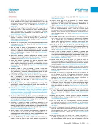 REFERENCES
1. Sung, H., Ferlay, J., Siegel, R.L., Laversanne, M., Soerjomataram, I., Je­
mal, A., and Bray, F. (2021). Global Cancer Statistics 2020: GLOBOCAN
Estimates of Incidence and Mortality Worldwide for 36 Cancers in 185
Countries. CA. Cancer J. Clin. 71, 209–249. https://doi.org/10.3322/
caac.21660.
2. Tan, D.J.H., Wong, C., Ng, C.H., Poh, C.W., Jain, S.R., Huang, D.Q., and
Muthiah, M.D. (2021). A Meta-Analysis on the Rate of Hepatocellular Car­
cinoma Recurrence after Liver Transplant and Associations to Etiology,
Alpha-Fetoprotein, Income and Ethnicity. J. Clin. Med. 10, 238. https://
doi.org/10.3390/jcm10020238.
3. Llovet, J.M., Kelley, R.K., Villanueva, A., Singal, A.G., Pikarsky, E.,
Roayaie, S., Lencioni, R., Koike, K., Zucman-Rossi, J., and Finn, R.S.
(2021). Hepatocellular carcinoma. Nat. Rev. Dis. Primer 7, 6. https://doi.
org/10.1038/s41572-020-00240-3.
4. Mardinoglu, A., and Palsson, B.Ø. (2025). Genome-scale models in human
metabologenomics. Nat. Rev. Genet. 26, 123–140. https://doi.org/10.
1038/s41576-024-00768-0.
5. Reig, M., Forner, A., Rimola, J., Ferrer-Fàbrega, J., Burrel, M., Garcia-
Criado, Á., Kelley, R.K., Galle, P.R., Mazzaferro, V., Salem, R., et al.
(2022). BCLC strategy for prognosis prediction and treatment recommen­
dation: The 2022 update. J. Hepatol. 76, 681–693. https://doi.org/10.
1016/j.jhep.2021.11.018.
6. Marin, J.J.G., Herraez, E., Lozano, E., Macias, R.I.R., and Briz, O. (2019).
Models for Understanding Resistance to Chemotherapy in Liver Cancer.
Cancers 11, 1677. https://doi.org/10.3390/cancers11111677.
7. Swierz, M.J., Storman, D., Riemsma, R.P., Wolff, R., Mitus, J.W., Pedzi­
wiatr, M., Kleijnen, J., and Bala, M.M. (2020). Transarterial (chemo)embo­
lisation versus no intervention or placebo for liver metastases. Cochrane
Database Syst. Rev. 3, CD009498. https://doi.org/10.1002/14651858.
CD009498.pub4.
8. Wilhelm, S., Carter, C., Lynch, M., Lowinger, T., Dumas, J., Smith, R.A.,
Schwartz, B., Simantov, R., and Kelley, S. (2006). Discovery and develop­
ment of sorafenib: a multikinase inhibitor for treating cancer. Nat. Rev.
Drug Discov. 5, 835–844. https://doi.org/10.1038/nrd2130.
9. Fondevila, F., Méndez-Blanco, C., Fernández-Palanca, P., González-Gal­
lego, J., and Mauriz, J.L. (2019). Anti-tumoral activity of single and
combined regorafenib treatments in preclinical models of liver and gastro­
intestinal cancers. Exp. Mol. Med. 51, 1–15. https://doi.org/10.1038/
s12276-019-0308-1.
10. Zhu, Y., Zheng, B., Wang, H., and Chen, L. (2017). New knowledge of the
mechanisms of sorafenib resistance in liver cancer. Acta Pharmacol. Sin.
38, 614–622. https://doi.org/10.1038/aps.2017.5.
11. Hotta, K., Ueyama, J., Tatsumi, Y., Tsukiyama, I., Sugiura, Y., Saito, H.,
Matsuura, K., and Hasegawa, T. (2015). Lack of Contribution of Multidrug
Resistance-associated Protein and Organic Anion-transporting Polypep­
tide to Pharmacokinetics of Regorafenib, a Novel Multi-Kinase Inhibitor,
in Rats. Anticancer Res. 35, 4681–4689.
12. Liu, S., Du, Y., Ma, H., Liang, Q., Zhu, X., and Tian, J. (2019). Preclinical
comparison of regorafenib and sorafenib efficacy for hepatocellular carci­
noma using multimodality molecular imaging. Cancer Lett 453, 74–83.
https://doi.org/10.1016/j.canlet.2019.03.037.
13. Al-Humaidi, J.Y., Riyadh, S.M., Farag, B., Zaki, M.E.A., Abolibda, T.Z., and
Gomha, S.M. (2025). Synthesis of Bis-thiazoles Tethered 1,4-Dihydropyr­
idine and Pyridine Linkers via Simple Oxidation and their Molecular Dock­
ing as VEGFR -TK Inhibitors. Curr. Med. Chem. 32, 1789–1802. https://doi.
org/10.2174/0109298673266044231002071238.
14. Lee, S., Zhang, C., Liu, Z., Klevstig, M., Mukhopadhyay, B., Bergentall, M.,
Cinar, R., Ståhlman, M., Sikanic, N., Park, J.K., et al. (2017). Network an­
alyses identify liver-specific targets for treating liver diseases. Mol. Syst.
Biol. 13, 938. https://doi.org/10.15252/msb.20177703.
15. Yuan, M., Shi, M., Yang, H., Ashraf, S., Iqbal, S., Turkez, H., Boren, J.,
Zhang, C., Uhlén, M., Altay, O., et al. (2025). Targeting PKLR in liver dis­
eases. Trends Endocrinol. Metab. 36, 1099–1110. https://doi.org/10.
1016/j.tem.2025.03.009.
16. Zhang, C., Shi, M., Kim, W., Arif, M., Klevstig, M., Li, X., Yang, H., Bayram,
C., Bolat, I., Tozlu, Ö.Ö., et al. (2022). Discovery of therapeutic agents tar­
geting PKLR for NAFLD using drug repositioning. eBioMedicine 83,
104214. https://doi.org/10.1016/j.ebiom.2022.104214.
17. Iqbal, S., Sebhaoui, J., Ashraf, S., Ozcan, M., Kim, W., Belmen, B., Ye­
s
‚ilyurt, G., Hanashalshahaby, E., Zhang, C., Uhlen, M., et al. (2024). Design
and synthesis of novel JNK inhibitors targeting liver pyruvate kinase for the
treatment of non-alcoholic fatty liver disease and hepatocellular carci­
noma. Bioorganic Chem 147, 107425. https://doi.org/10.1016/j.bioorg.
2024.107425.
18. Angell, R.M., Atkinson, F.L., Brown, M.J., Chuang, T.T., Christopher, J.A.,
Cichy-Knight, M., Dunn, A.K., Hightower, K.E., Malkakorpi, S., Musgrave,
J.R., et al. (2007). N-(3-Cyano-4,5,6,7-tetrahydro-1-benzothien-2-yl)am­
ides as potent, selective, inhibitors of JNK2 and JNK3. Bioorg. Med.
Chem. Lett. 17, 1296–1301. https://doi.org/10.1016/j.bmcl.2006.12.003.
19. Kim, W., Li, M., Jin, H., Yang, H., Türkez, H., Uhlén, M., Zhang, C., and
Mardinoglu, A. (2023). Characterization of an in vitro steatosis model simu­
lating activated de novo lipogenesis in MAFLD patients. iScience 26,
107727. https://doi.org/10.1016/j.isci.2023.107727.
20. Chiyo, T., Fujita, K., Iwama, H., Fujihara, S., Tadokoro, T., Ohura, K., Mat­
sui, T., Goda, Y., Kobayashi, N., Nishiyama, N., et al. (2019). Galectin-9 In­
duces Mitochondria-Mediated Apoptosis of Esophageal Cancer In Vitro
and In Vivo in a Xenograft Mouse Model. Int. J. Mol. Sci. 20, 2634.
https://doi.org/10.3390/ijms20112634.
21. Liao, X., Ozcan, M., Shi, M., Kim, W., Jin, H., Li, X., Turkez, H., Achour, A.,
Uhlén, M., Mardinoglu, A., et al. (2023). Open MoA: Revealing the Mecha­
nism of Action (MoA) based on Network Topology and Hierarchy. Bioinfor­
matics 39, btad666. https://doi.org/10.1093/bioinformatics/btad666.
22. Seki, E., Brenner, D.A., and Karin, M. (2012). A Liver Full of JNK: Signaling
in Regulation of Cell Function and Disease Pathogenesis, and Clinical Ap­
proaches. Gastroenterology 143, 307–320. https://doi.org/10.1053/j.gas­
tro.2012.06.004.
23. Benedetti, G., Fredriksson, L., Herpers, B., Meerman, J., Van De Water, B.,
and De Graauw, M. (2013). TNF-α-mediated NF-κB survival signaling
impairment by cisplatin enhances JNK activation allowing synergistic
apoptosis of renal proximal tubular cells. Biochem. Pharmacol. 85,
274–286. https://doi.org/10.1016/j.bcp.2012.10.012.
24. Jang, W.Y., Lee, J.Y., Lee, S.T., Jun, D.Y., and Kim, Y.H. (2014). Inhibition
of JNK2 and JNK3 by JNK inhibitor IX induces prometaphase arrest-
dependent apoptotic cell death in human Jurkat T cells. Biochem. Bio­
phys. Res. Commun. 452, 845–851. https://doi.org/10.1016/j.bbrc.2014.
09.015.
25. Shi, J., Yang, X., Kang, Q., Lu, J., Denzinger, M., Kornmann, M., and Traub,
B. (2022). JNK inhibitor IX restrains pancreatic cancer through p53 and
p21. Front. Oncol. 12, 1006131. https://doi.org/10.3389/fonc.2022.
1006131.
26. Eferl, R., Ricci, R., Kenner, L., Zenz, R., David, J.-P., Rath, M., and Wagner,
E.F. (2003). Liver Tumor Development. Cell 112, 181–192. https://doi.org/
10.1016/S0092-8674(03)00042-4.
27. Ho, J.S.L., Ma, W., Mao, D.Y.L., and Benchimol, S. (2005). p53-Dependent
Transcriptional Repression of c-myc Is Required for G 1 Cell Cycle Arrest.
Mol. Cell. Biol. 25, 7423–7431. https://doi.org/10.1128/MCB.25.17.7423-
7431.2005.
28. Jindal, A., A Palejwala, V., Ciomei, M., Degrassi, A., Texido, G., and Shai­
lubhai, K. (2021). Milciclib and sorafenib synergistically downregulate c-
Myc to suppress tumor growth in an orthotopic murine model of human
hepatocellular carcinoma. J. Transl. Sci. 7. https://doi.org/10.15761/
JTS.1000416.
29. Cai, M.-H., Xu, X.-G., Yan, S.-L., Sun, Z., Ying, Y., Wang, B.-K., and Tu, Y.-
X. (2018). Regorafenib suppresses colon tumorigenesis and the genera­
tion of drug resistant cancer stem-like cells via modulation of miR-34a
iScience 29, 116005, June 19, 2026 15
iScience
Article
ll
OPEN ACCESS
 