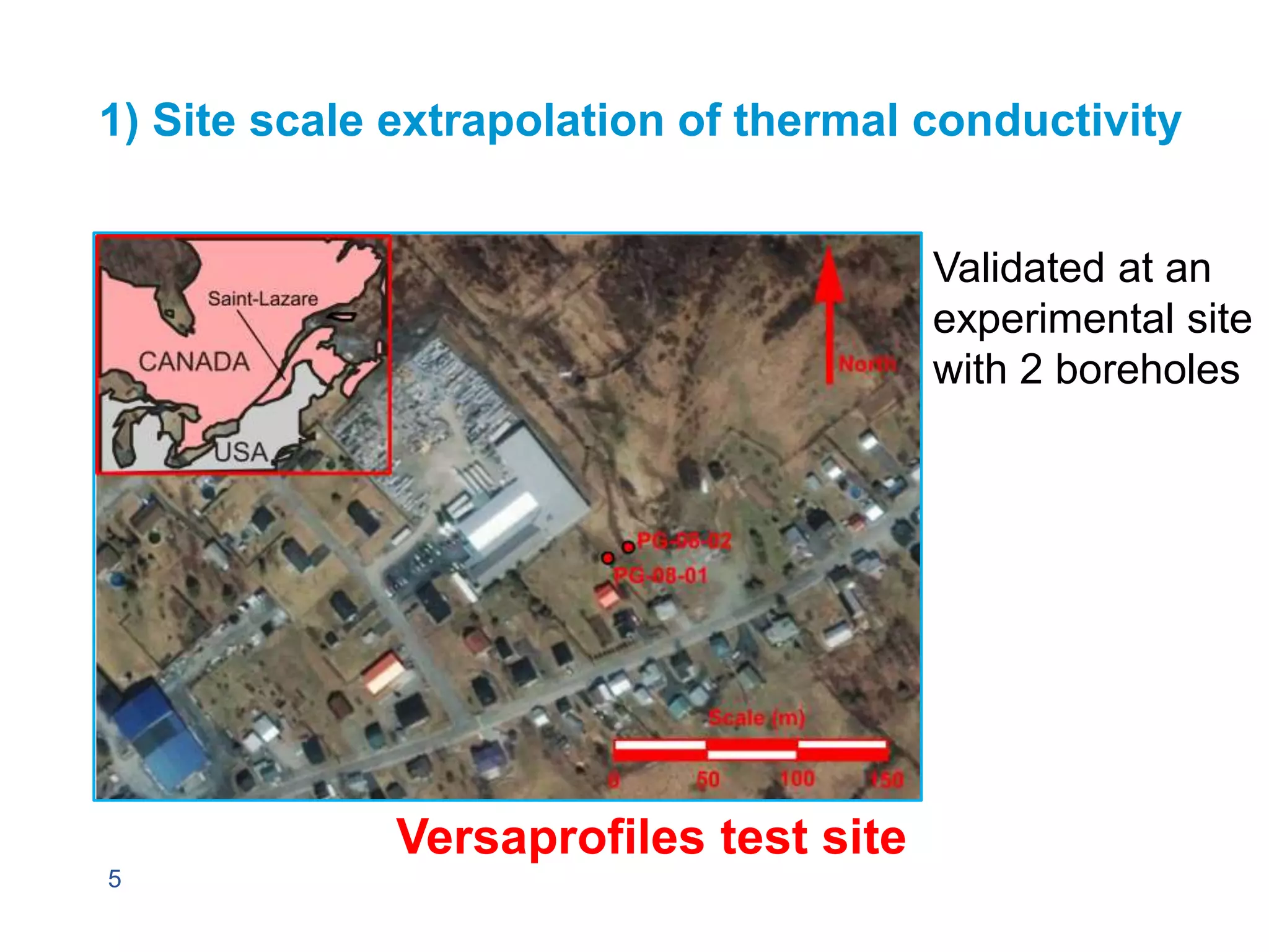 5
1) Site scale extrapolation of thermal conductivity
Validated at an
experimental site
with 2 boreholes
Versaprofiles test site
 