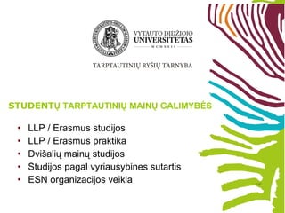 STUDENT Ų TARPTAUTINIŲ MAINŲ GALIMYBĖS ,[object Object],[object Object],[object Object],[object Object],[object Object]