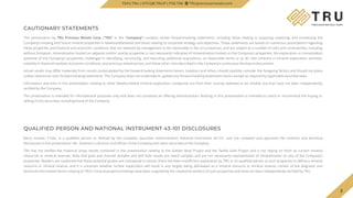 TSX.V-TRU
This presentation by TRU Precious Metals Corp. (“TRU” or the “Company”) contains certain forward-looking statements, including those relating to acquiring, exploring, and monetizing the
Company’s existing and future mineral properties in Newfoundlandand and those relating to corporate strategy and objectives. These statements are based on numerous assumptions regarding
these properties and financial and economic conditions that are believed by management to be reasonable in the circumstances, and are subject to a number of risks and uncertainties, including
without limitation: mineralization hosted on adjacent and/or nearby properties is not necessarily indicative of mineralization hosted on the Company’s properties; the exploration or monetization
potential of the Company’s properties; challenges in identifying, structuring, and executing additional acquisitions, on favourable terms or at all; risks inherent in mineral exploration activities;
volatility in financial markets, economic conditions, and precious metals prices; and those other risks described in the Company’s continuous disclosuredocuments.
Actual results may differ materially from results contemplated by the forward-looking statements herein. Investors and others should carefully consider the foregoing factors and should not place
undue reliance on such forward-looking statements. The Company does not undertake to update any forward-looking statements herein except as required by applicable securities laws.
Information and links in this presentation relating to other Newfoundland mineral exploration companies are from their sources believed to be reliable, but that have not been independently
verified by the Company.
This presentation is intended for informational purposes only and does not constitute an offering memorandum. Nothing in this presentation is intended to solicit or recommend the buying or
selling of any securities, including those of the Company
CAUTIONARY STATEMENTS
QUALIFIED PERSON AND NATIONAL INSTRUMENT 43-101 DISCLOSURES
Barry Greene, P.Geo. is a qualified person as defined by the Canadian Securities Administrators’ National Instrument 43-101, and has reviewed and approved the contents and technical
disclosures in this presentation. Mr. Greene is a director and officer of the Company and owns securities of the Company.
TRU has not verified the historical assay results contained in this presentation relating to the Golden Rose Project and the Twilite Gold Project and is not relying on them as current mineral
resources or mineral reserves. Note that grab and channel samples and drill hole results are select samples and are not necessarily representative of mineralization on any of the Company’s
properties. Readers are cautioned that these potential grades are conceptual in nature; there has been insufficient exploration by TRU or its qualified person at such properties to define a mineral
resource or mineral reserve; and it is uncertain whether further exploration will result in any targets being delineated as a mineral resource or mineral reserve. Certain of the diagrams and
technical information herein relating to TRU’s mineral property holdings have been supplied by the respective vendors of such properties and have not been independently verified by TRU.
2
TSXV.TRU | OTCQB.TRUIF | FSE.706 TRUpreciousmetals.com
 